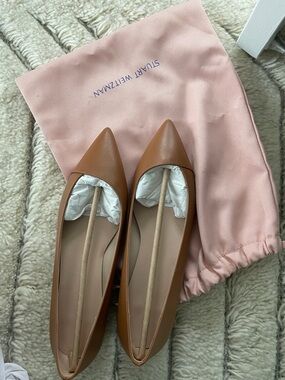 Stuart Weitzman Cognac Pointed-Toe Leather Flats